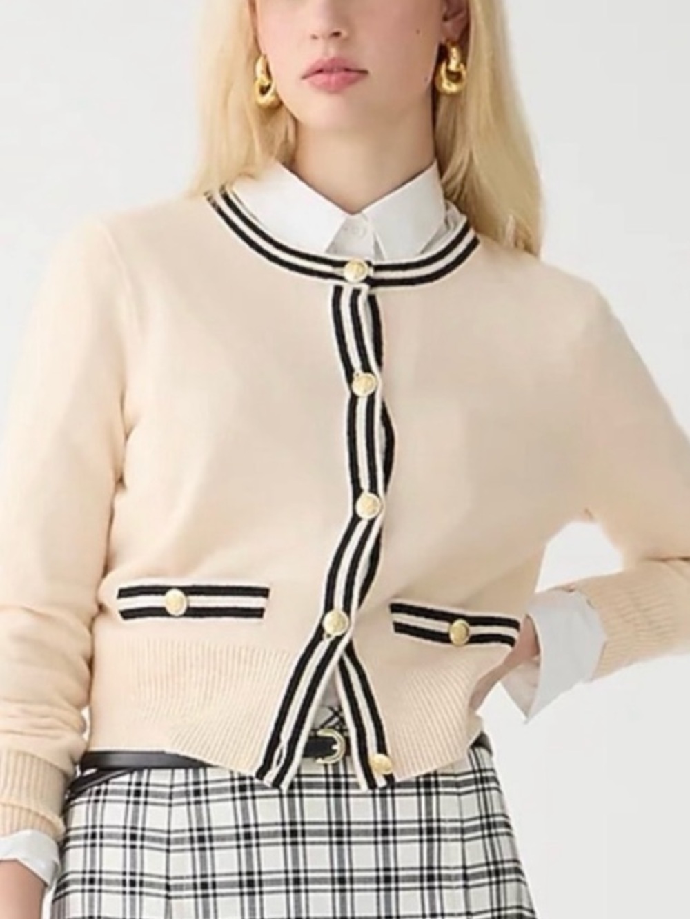 J. Crew Cashmere Lady Sweater with Contrast Trim in Buttercream Black - Picture 8 of 10